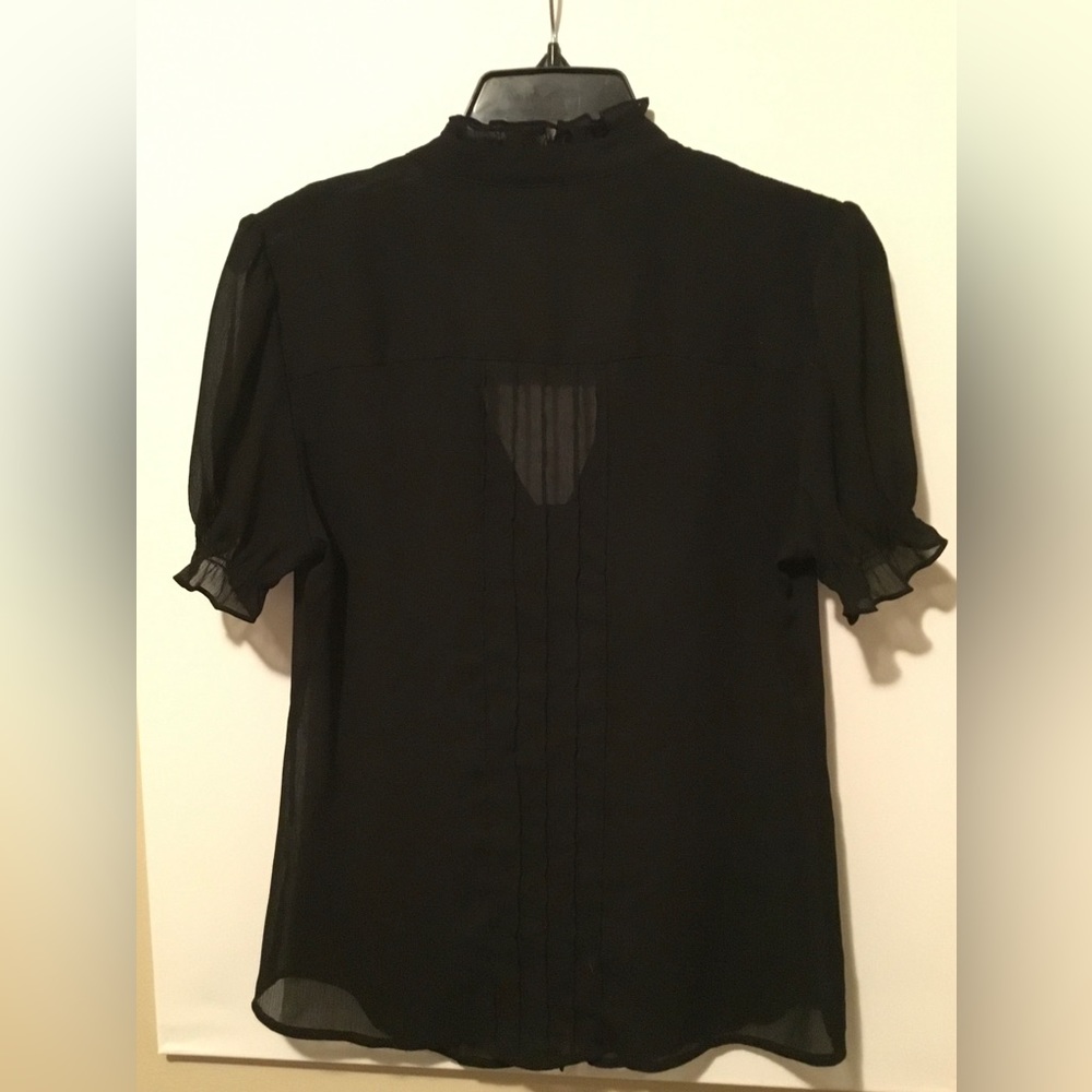 CLEO Black Ruffle V-Neck Blouse with Rhinestone Buttons - Size S - Picture 5 of 5